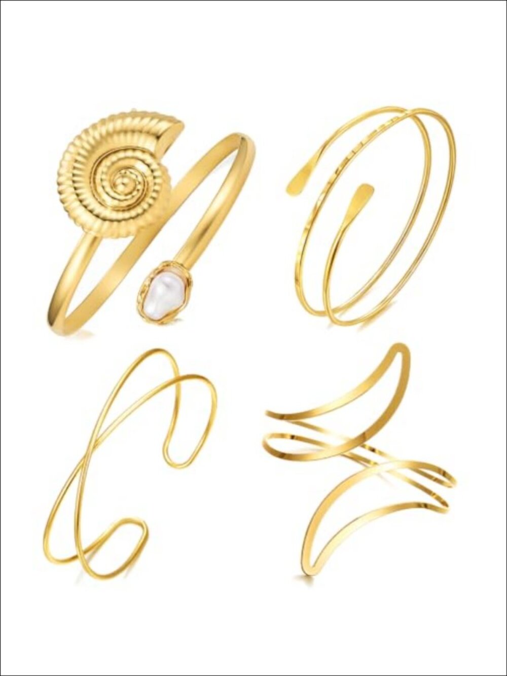 Women's Gold Arm Cuff Bracelet Set 4pc Adjustable Stackable Alloy Jewelry